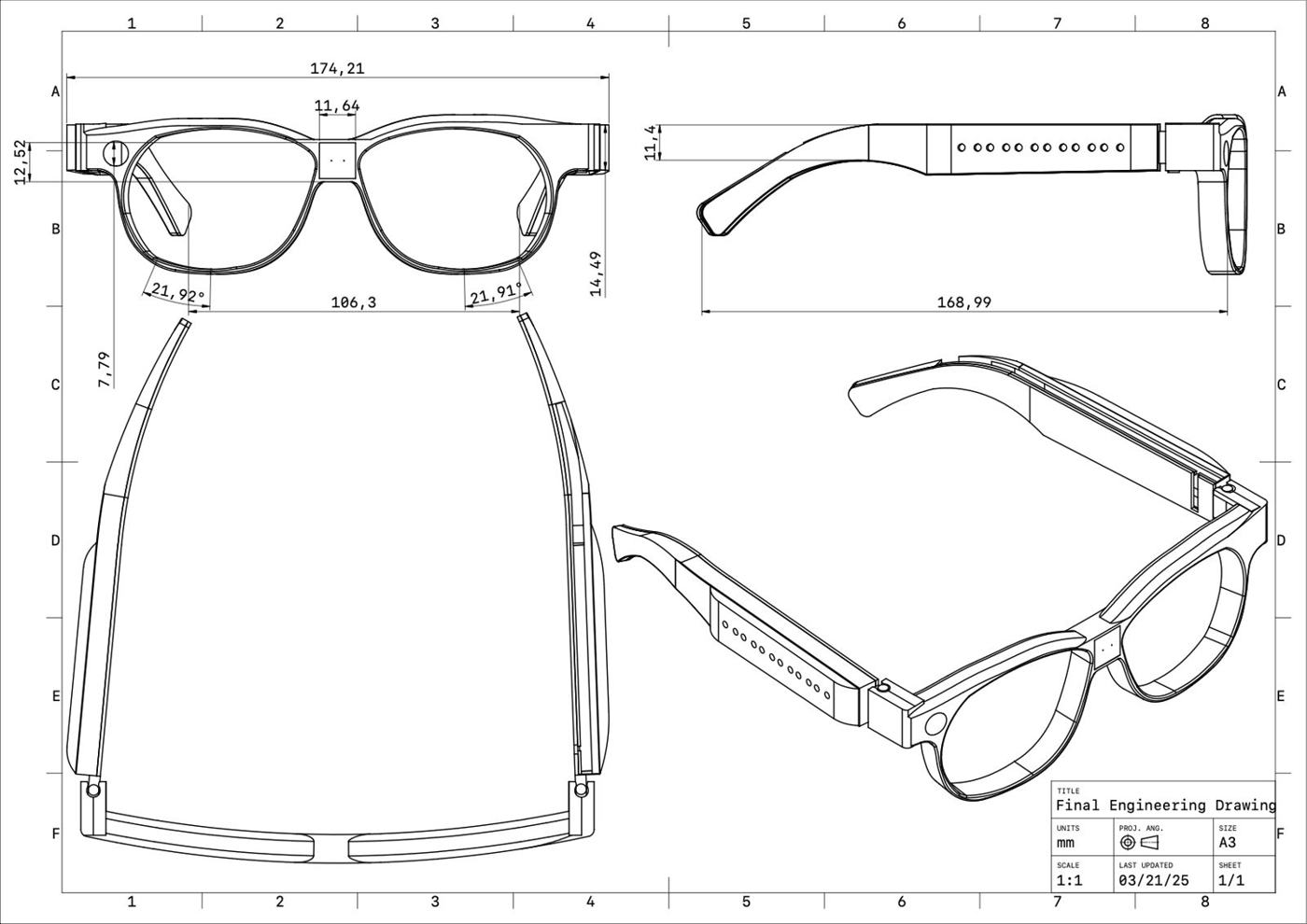 A3 engineering drawing of the final frame