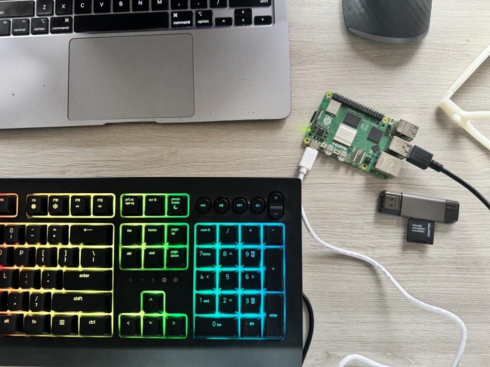 Raspberry Pi set up with keyboard and screen